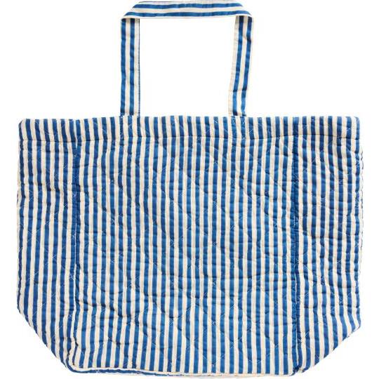 Bag quilted w/off white and blue stripes