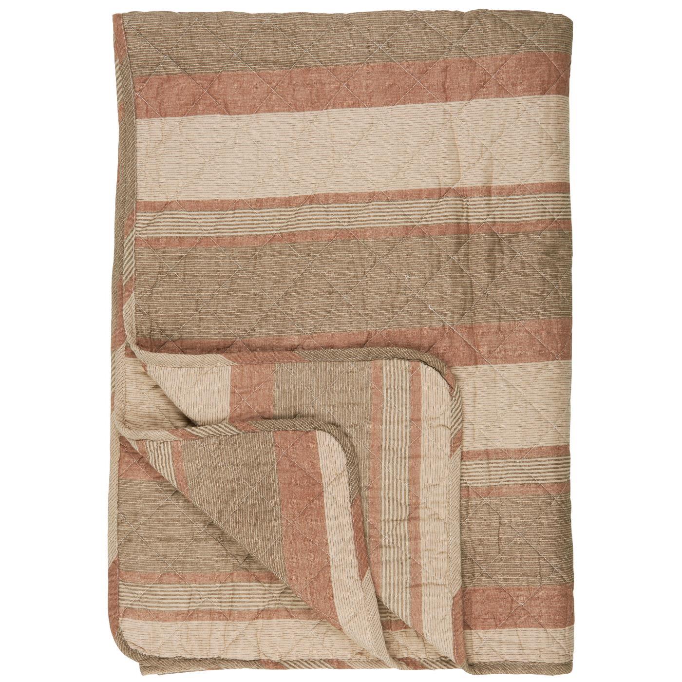 Quilt beige w/brown and rust coloured stripes