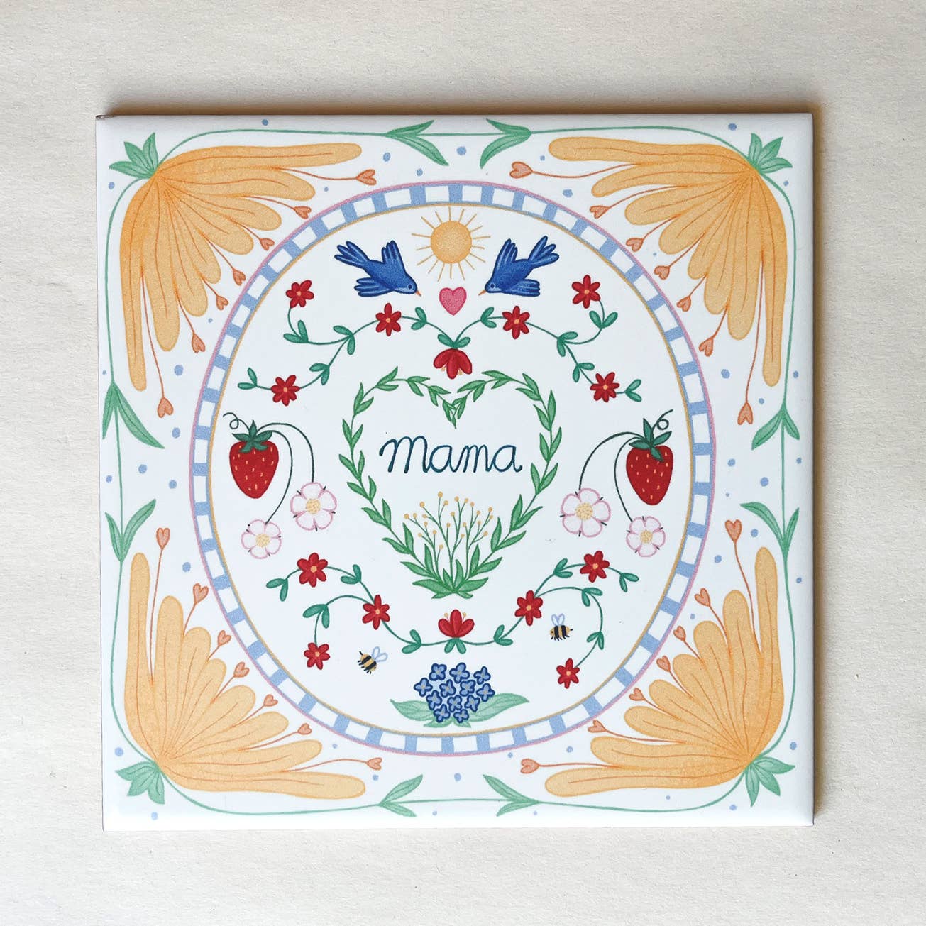 Tile mom with flowers in Swedish style: Tile with hanging eye