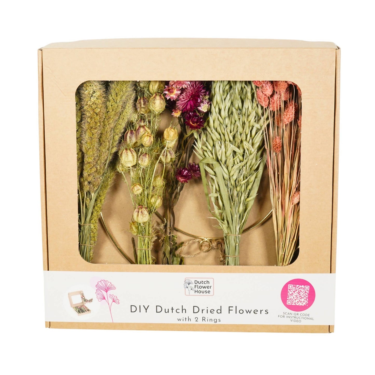 DIY Dutch dried flowers with 2 pink natural rings