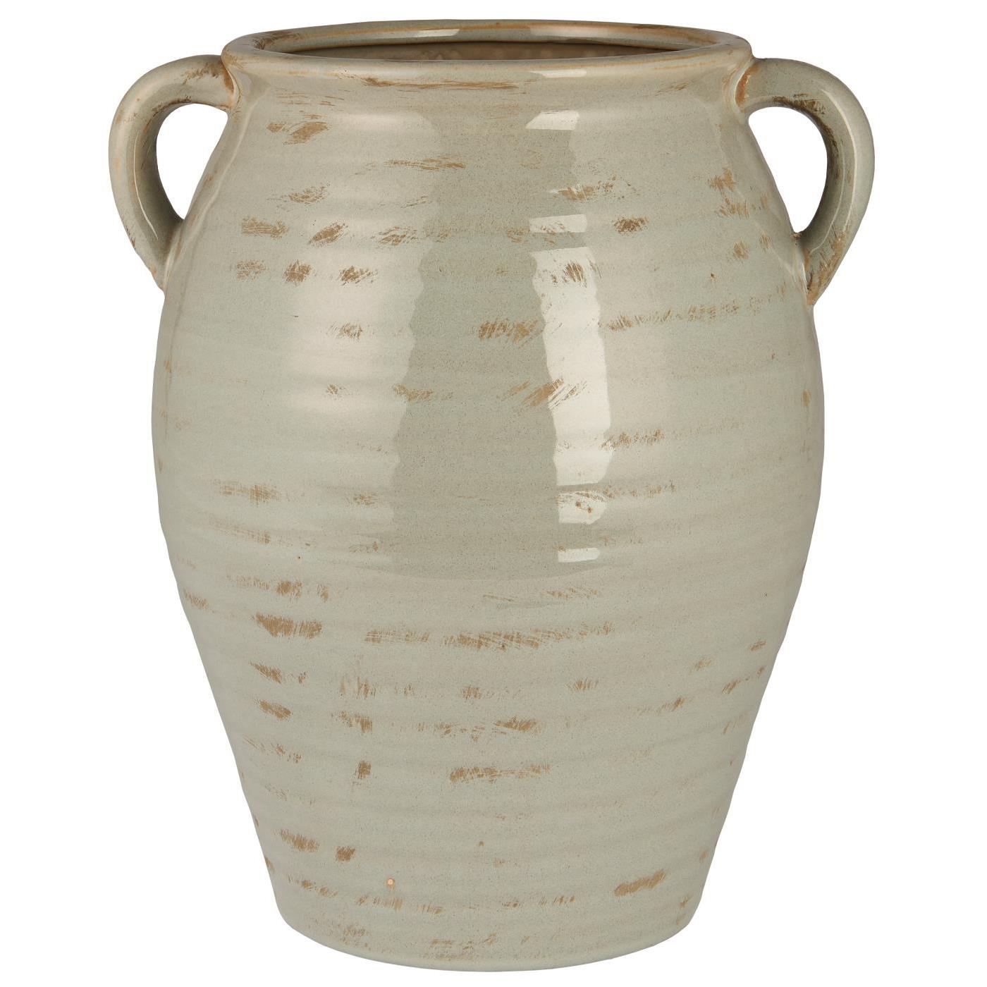Pot w/grooves and handles Margot grey glazed