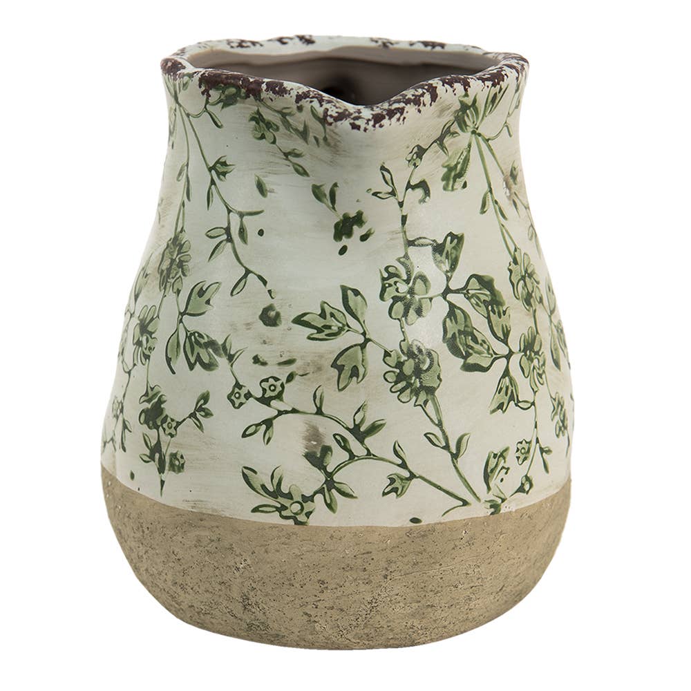 6CE1386M Decoration can 1100 ml Green White Ceramic Leaves