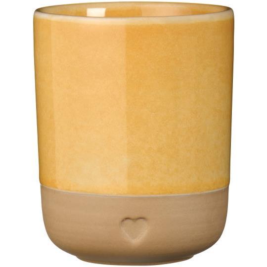 Mug w/o handle Heart matt brown clay w/yellow edge 190 ml