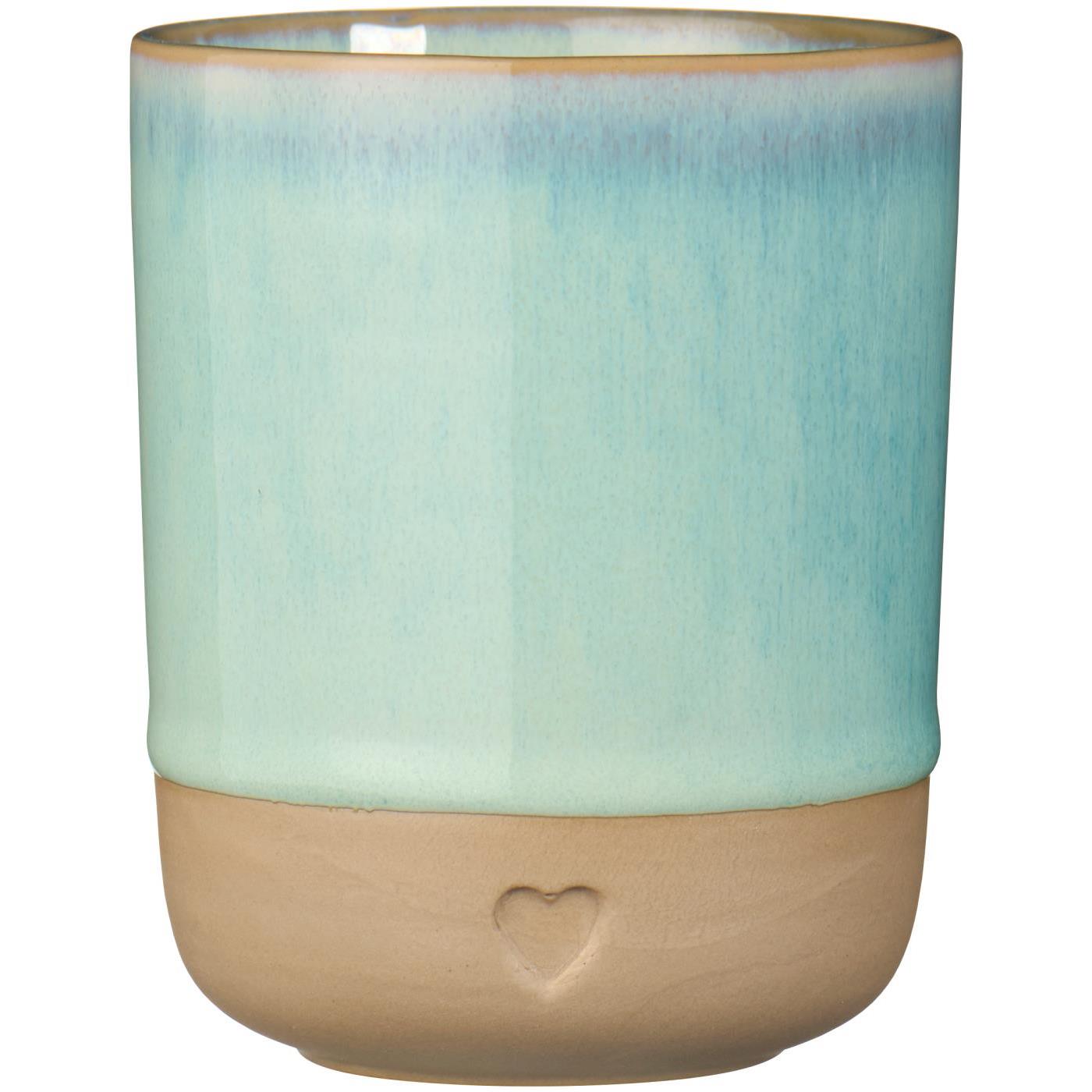 Mug w/o handle Heart matt brown clay w/light green edge 190 ml