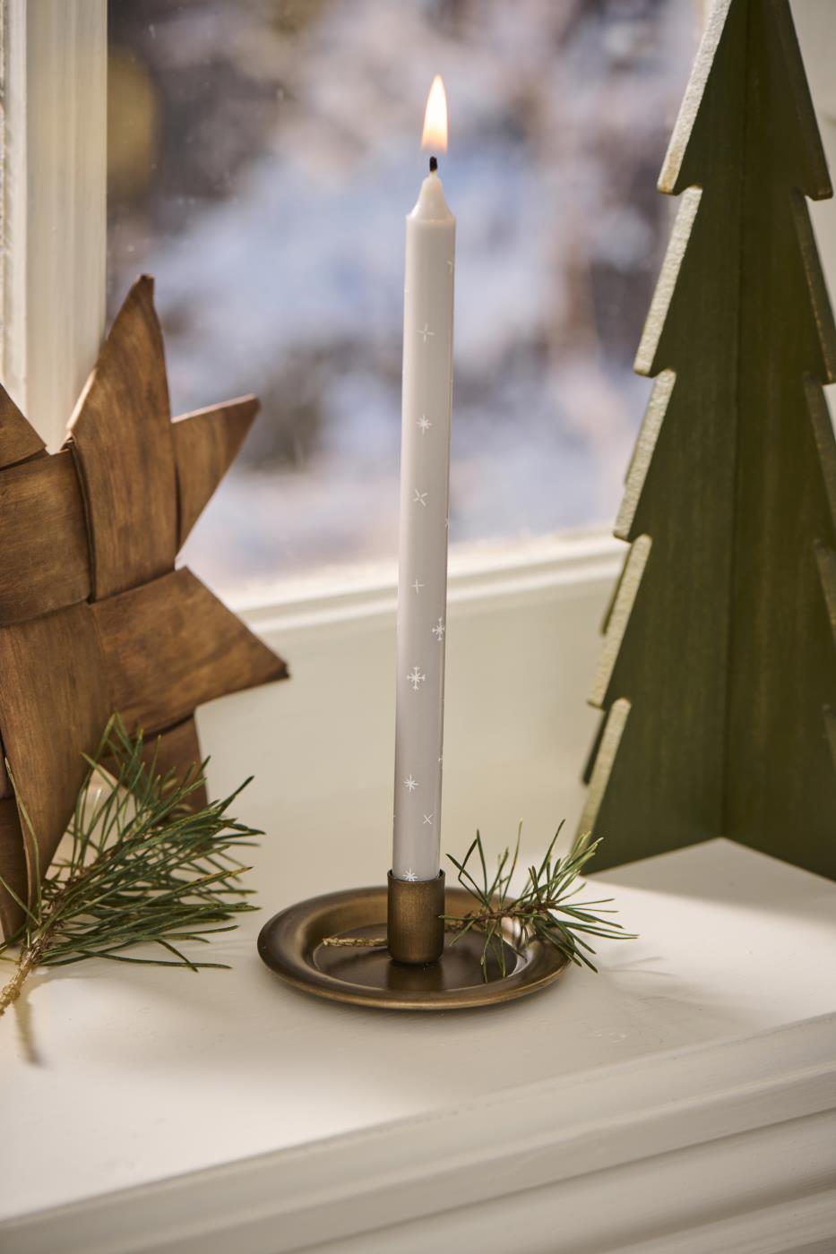 Taper candle w/snow crystals stearin Ø:1.3 H:20 Nordic Swan Eco-label