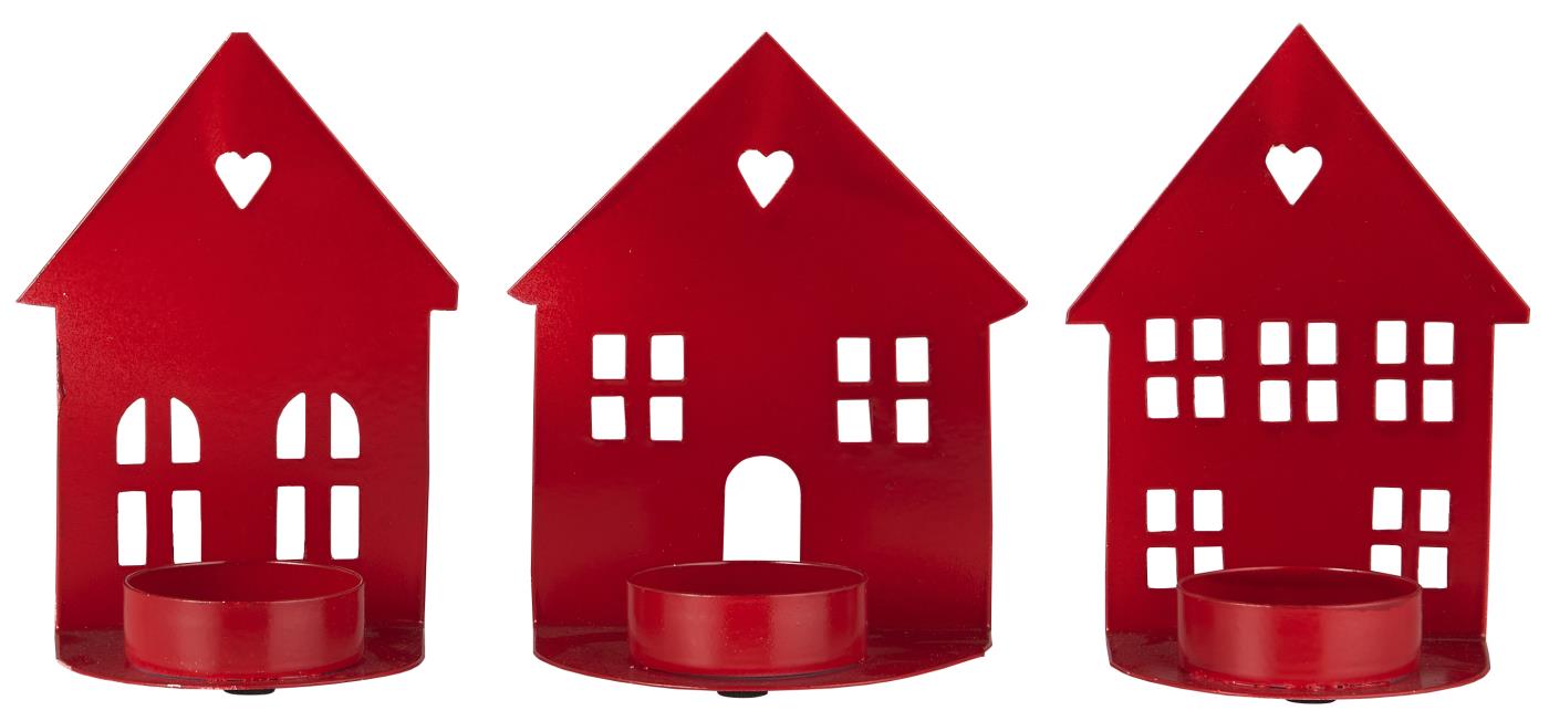 Candle holder f/tealight house facade 3 asstd