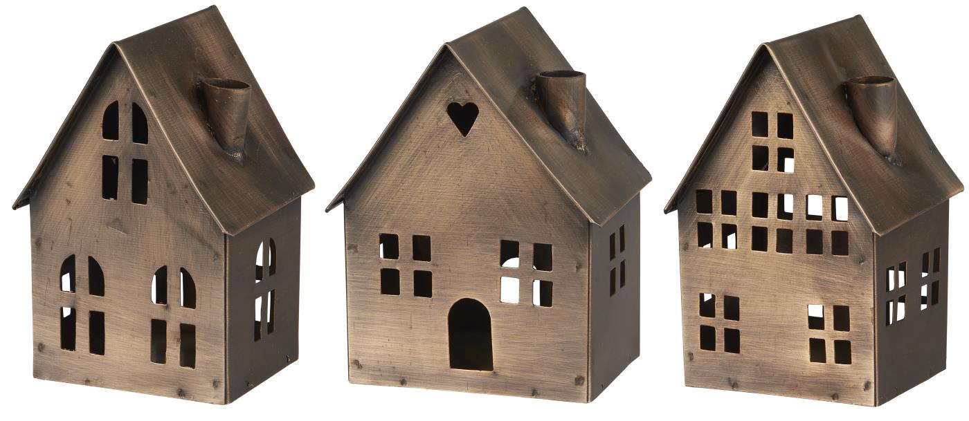 House 3 asstd candle holder f/1.3 cm candle, holder in chimney