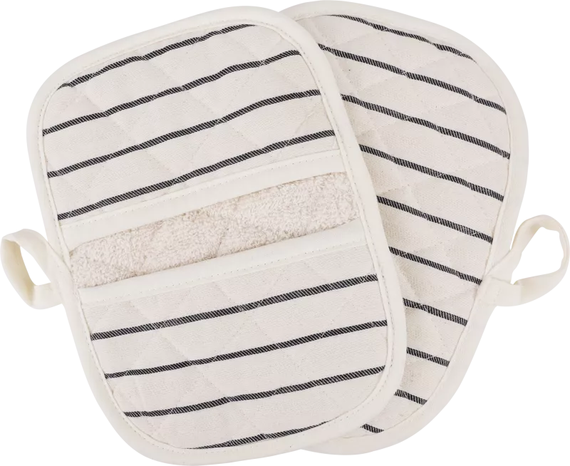 Oven glove/ potholder, set of 2, beige with stripe