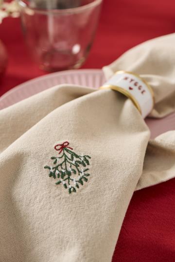 Napkin Tradition w/mistletoe linen coloured