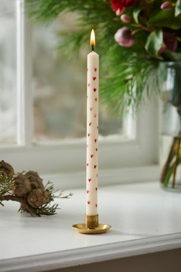 Taper candle red hearts stearin Ø:1.3 H:20 Nordic Swan Eco-label