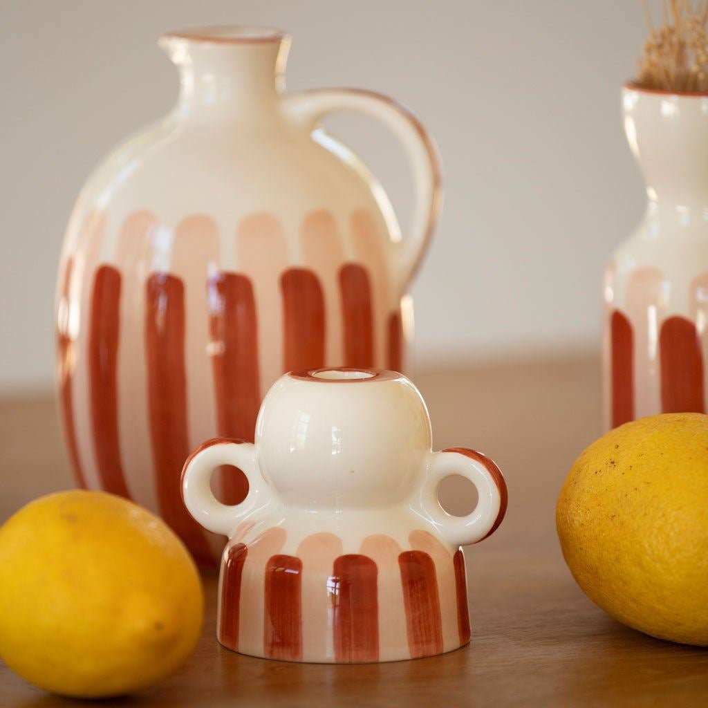 Menorca ceramic candle holder - Stripes