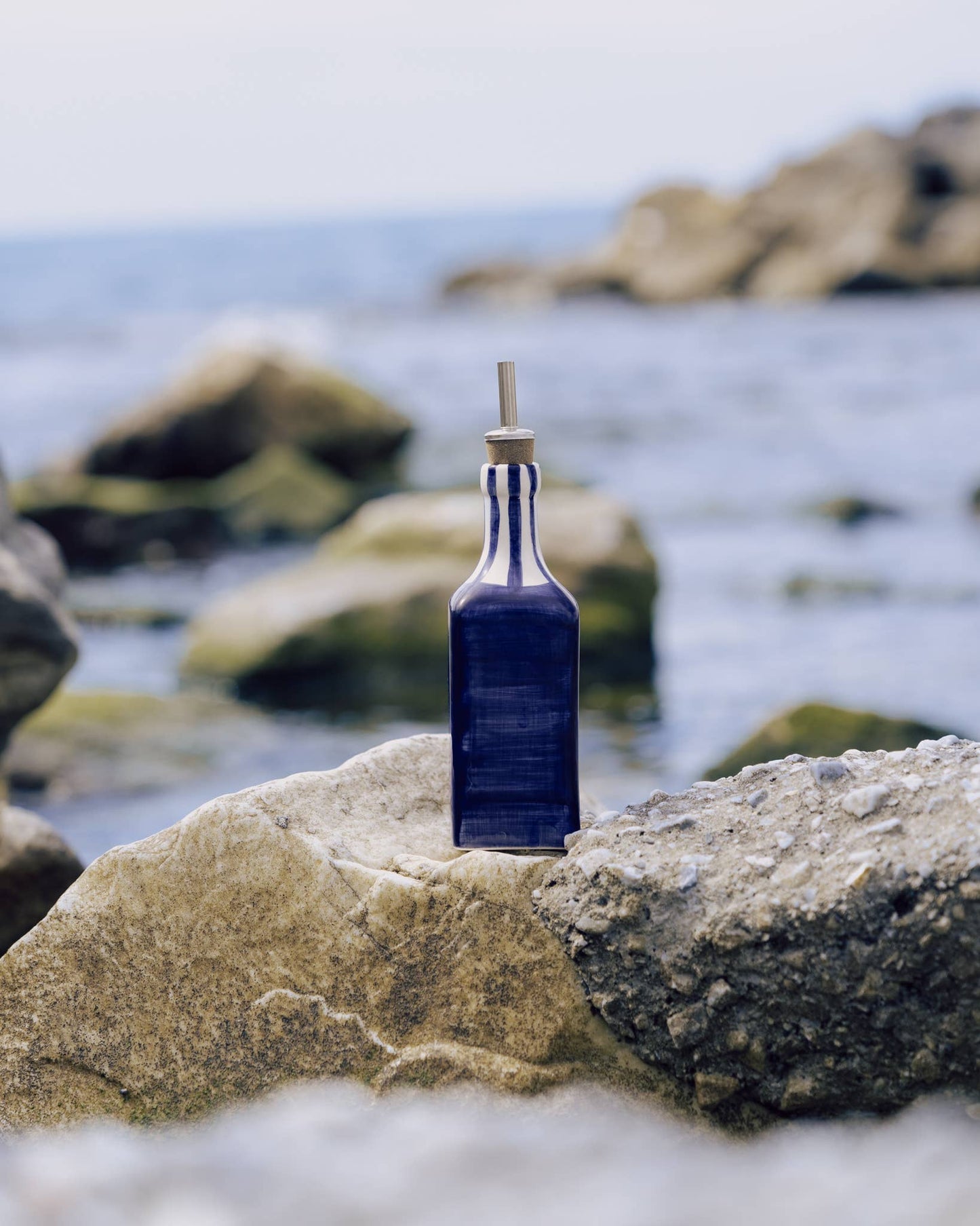 Artisanal Ceramic Oil Dispenser - Blue & White / Costa Azul