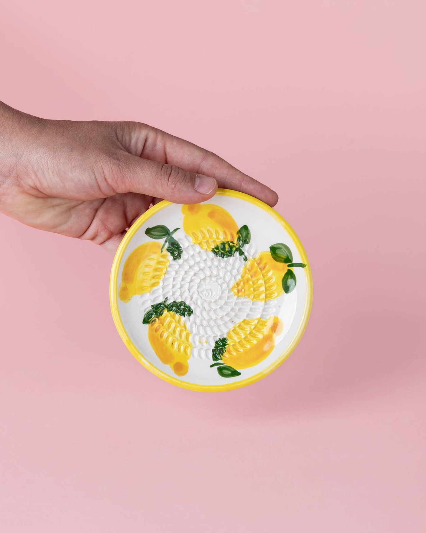 Ceramic Garlic Grater Plate - Small Yellow & White - Lemon