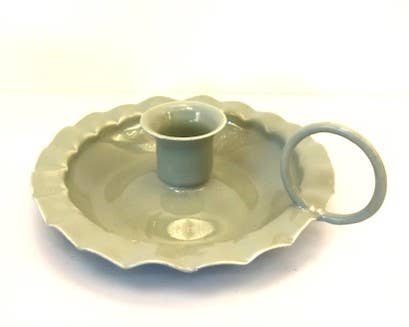 Candle holder, enamel, green, handle, ø 14cm