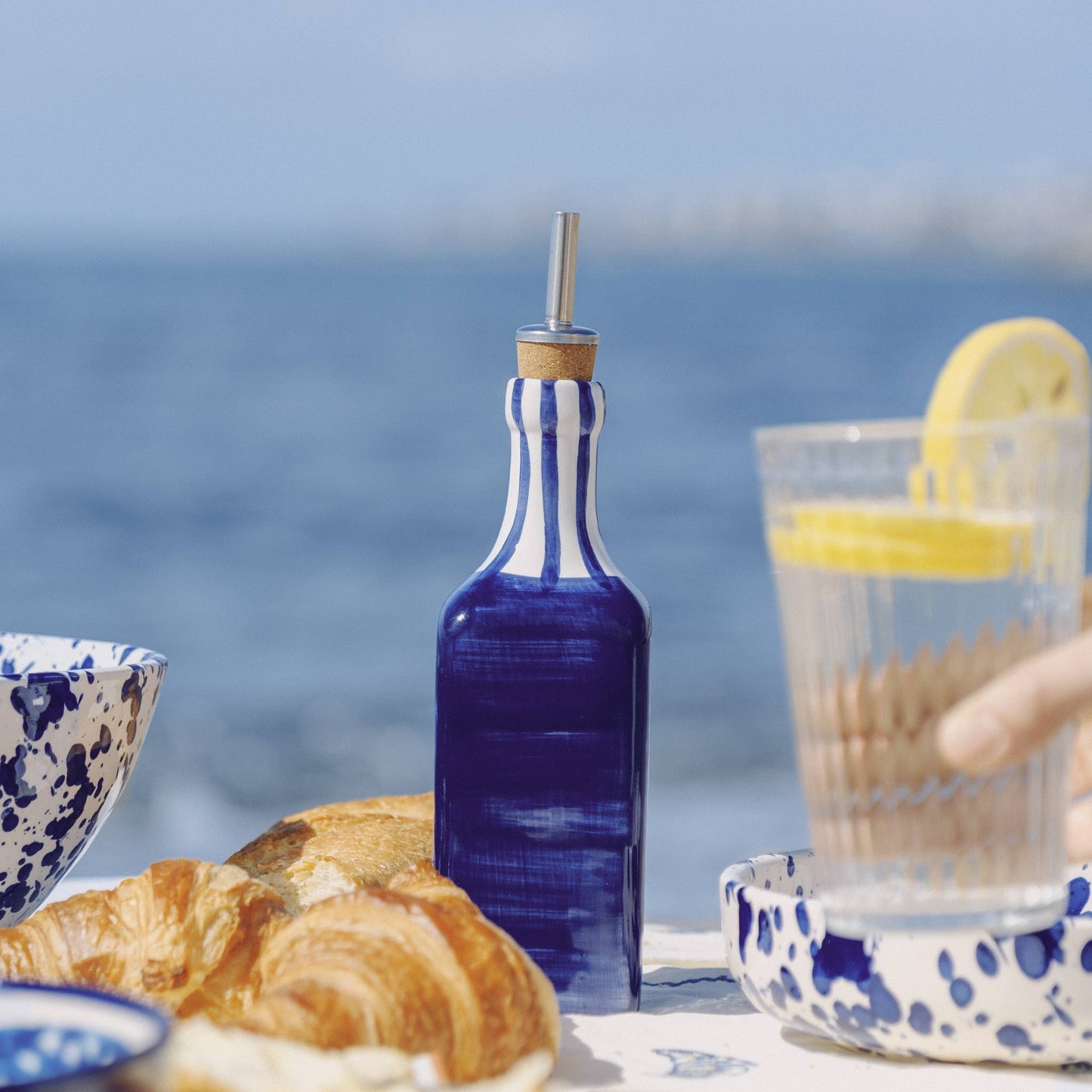 Artisanal Ceramic Oil Dispenser - Blue & White / Costa Azul