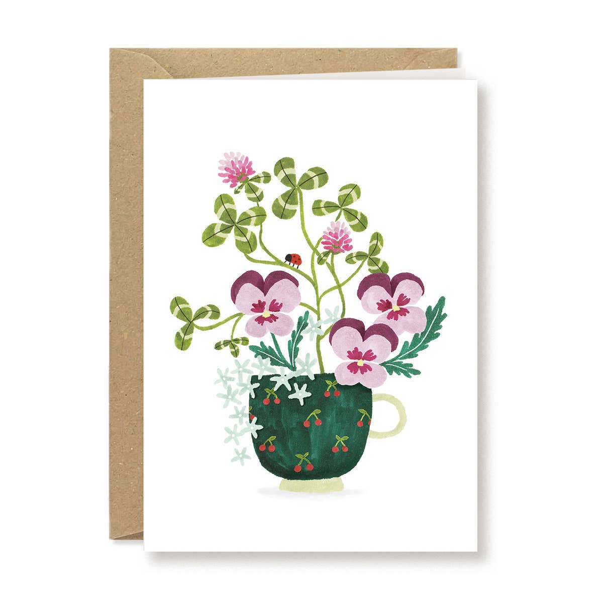 Greeting card Cup of Pansies
