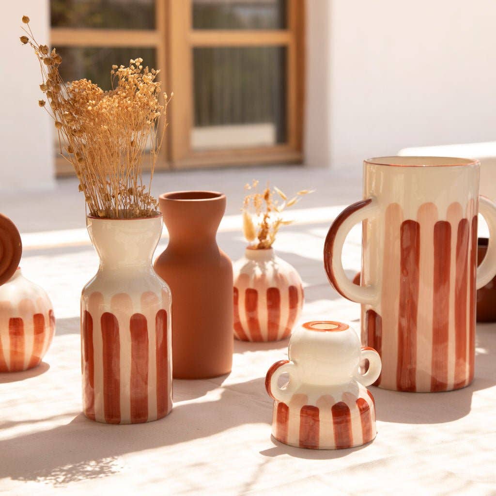 Menorca ceramic candle holder - Stripes
