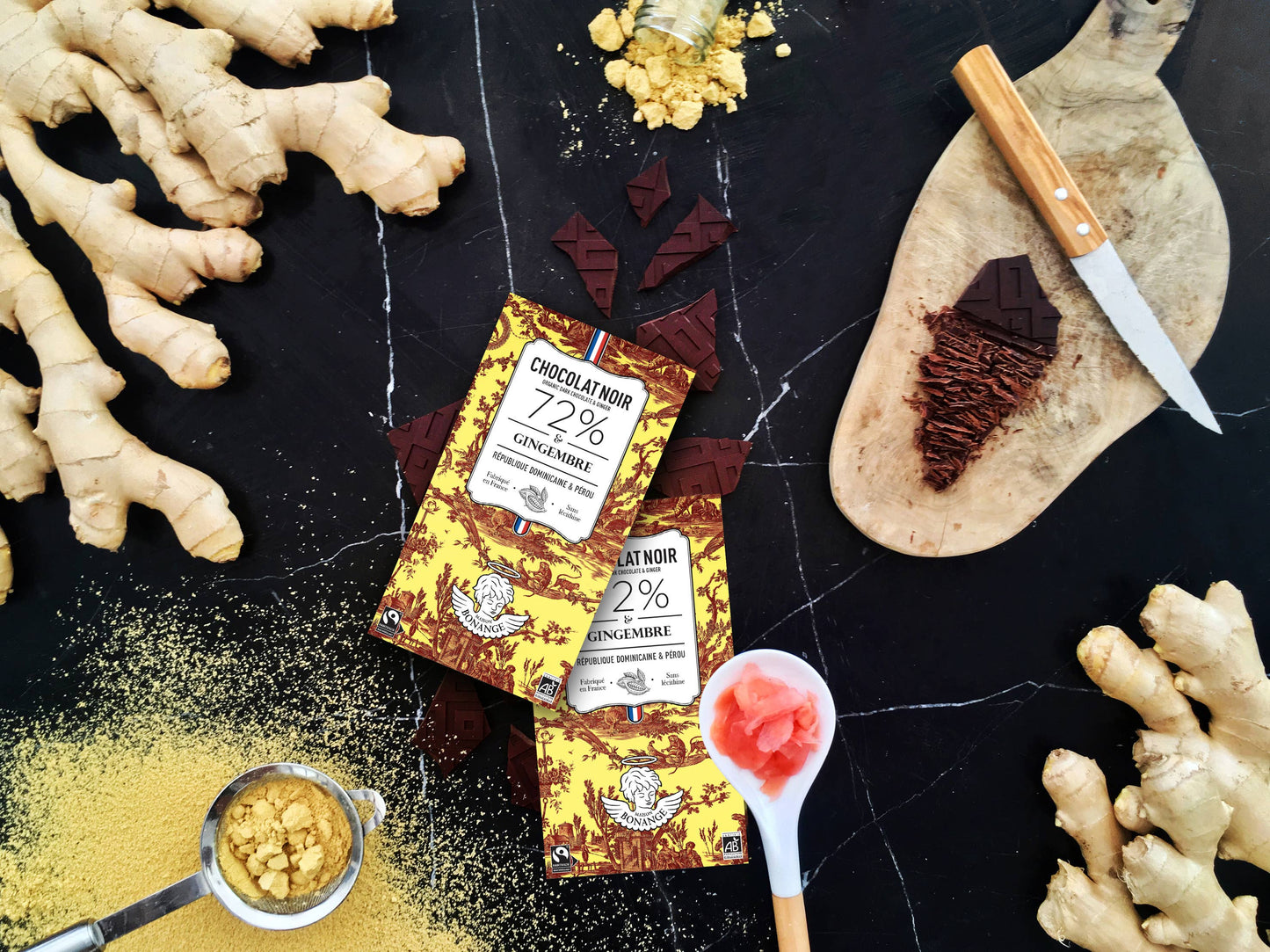 Organic Dark Chocolate Bar 72% & Ginger