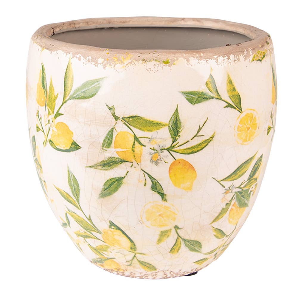 Planter Ø 13x12 cm Yellow Ceramic Lemon Indoor