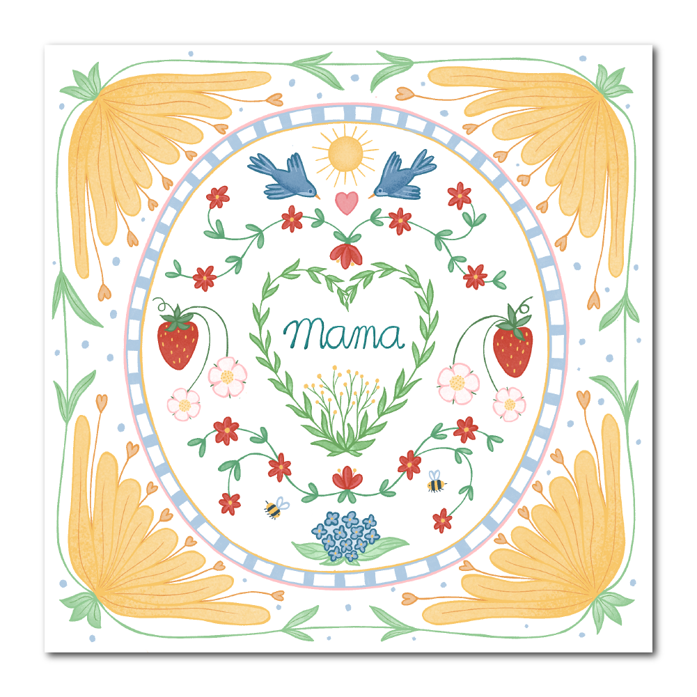 Mama card with flowers in Swedish style