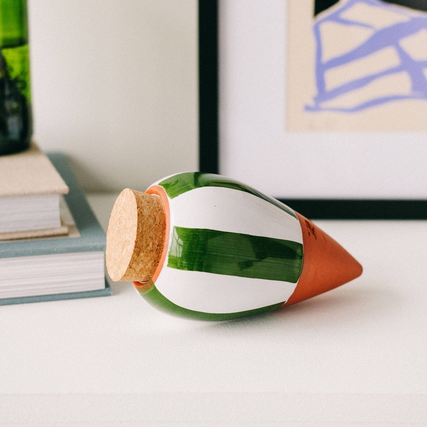 Hydrating Olla - Green and ivory stripes