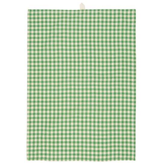 Tea towel Anders green w/small natural checks