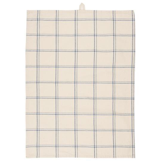 Tea towel Ebbe natural w/dark blue checkered pattern