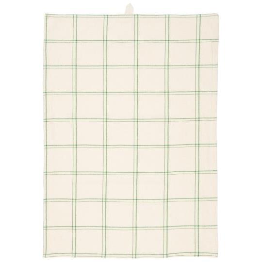 Tea towel Eskild natural w/green checkered pattern