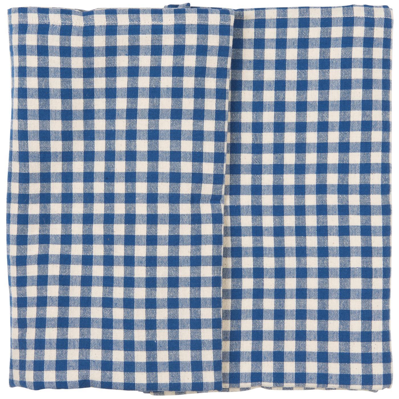 Table cloth Lucas oblong dark blue w/small natural checks 150x250
