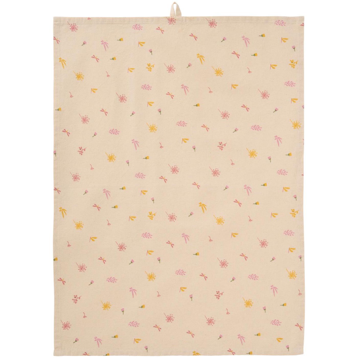 Tea towel Ofelia natural w/light pink and yellow flowers and butterflies