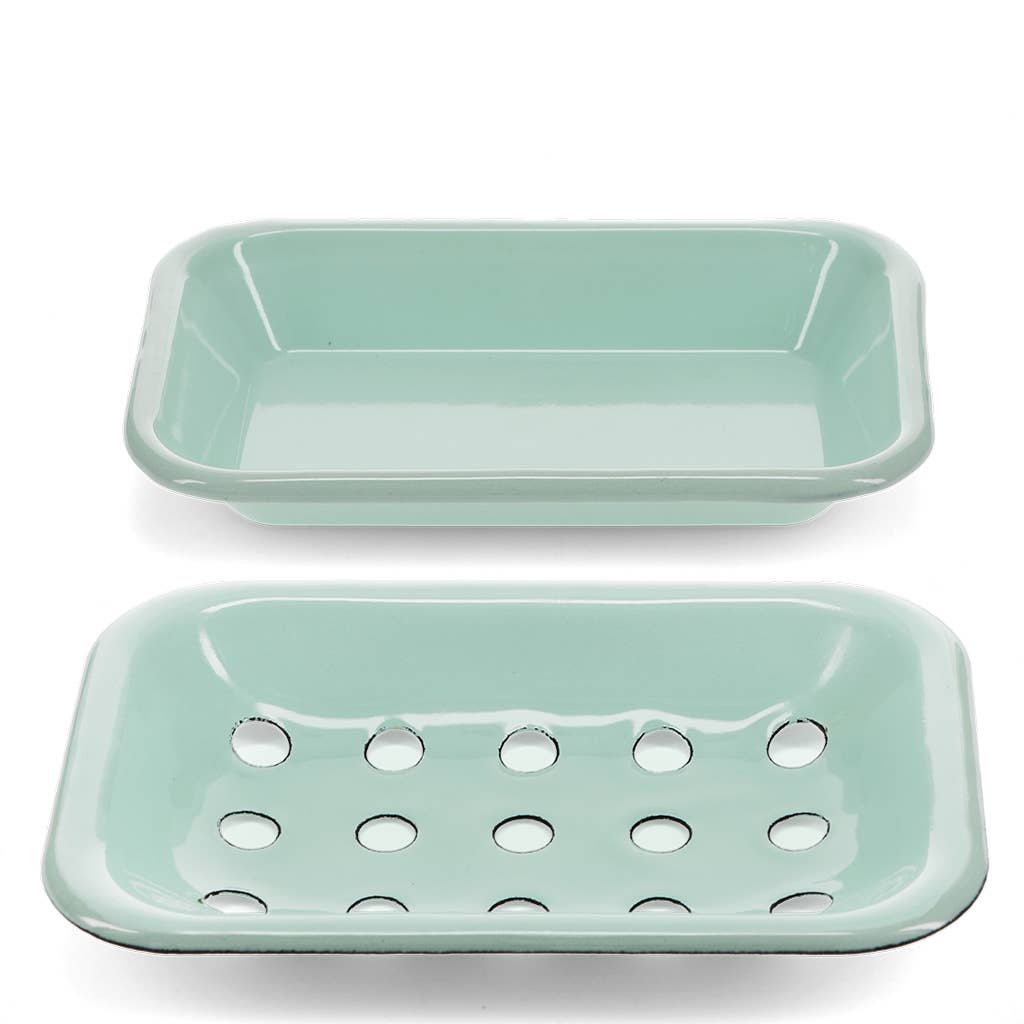 Two-part enamel soap dish - Green
