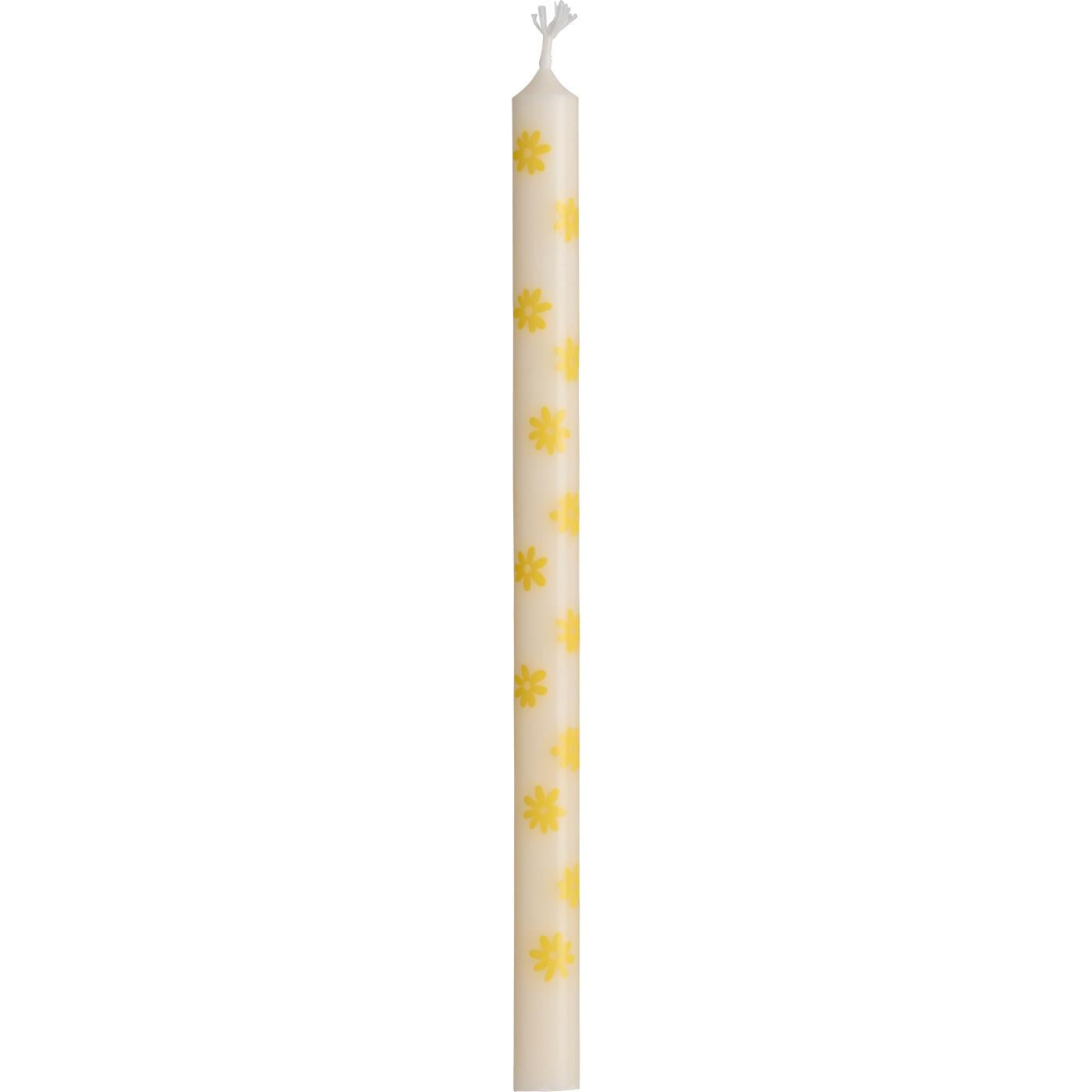 Taper candle w/yellow flowers stearin Ø:1.3 H:20 Nordic Swan Eco-label