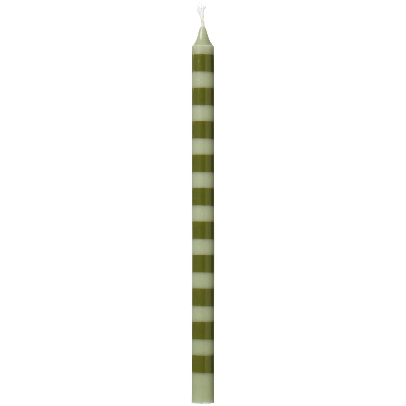 Taper candle striped olive green/light green Ø:1.3 H:20 Nordic Swan Eco-label
