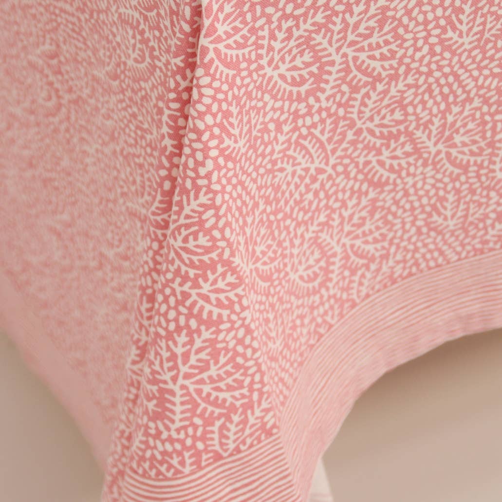 Handblockprinted tablecloth small Floral Coral 150 x 240