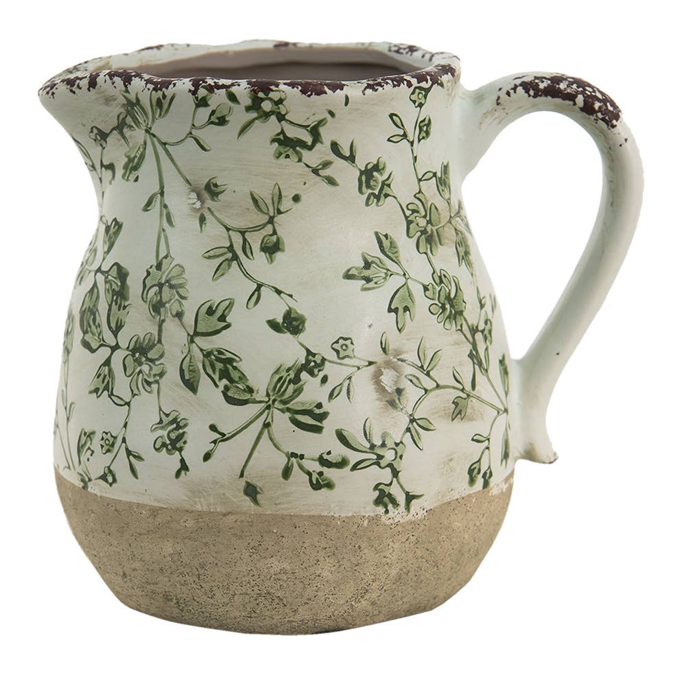 6CE1386M Decoration can 1100 ml Green White Ceramic Leaves