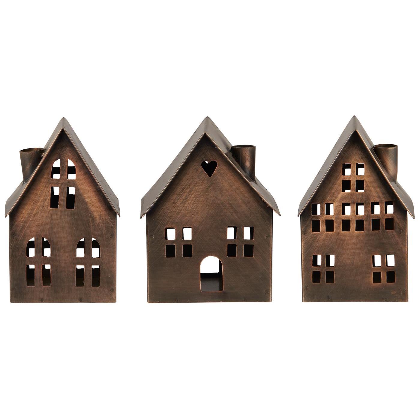 House 3 asstd candle holder f/1.3 cm candle, holder in chimney