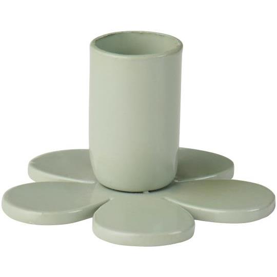 Candle holder f/1.3 cm candle flower-shaped dusty green