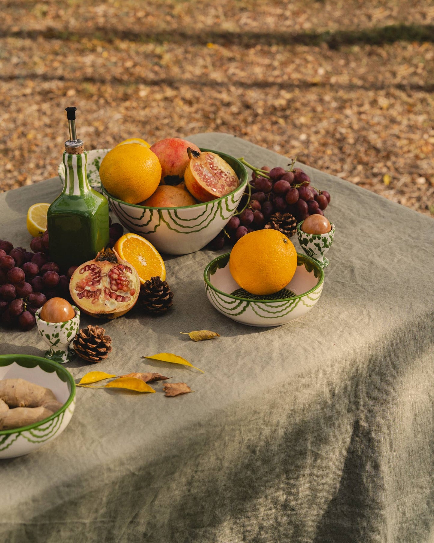 Artisanal Ceramic Serving Bowl – Green & White / ROOTS