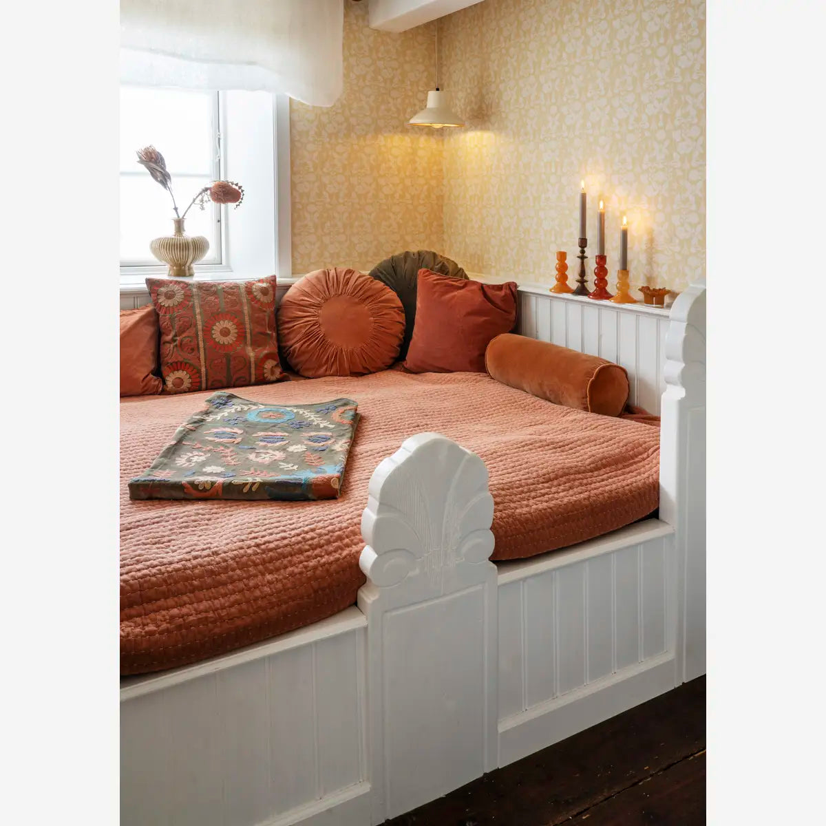 Velvet bolster cushion Burnt orange