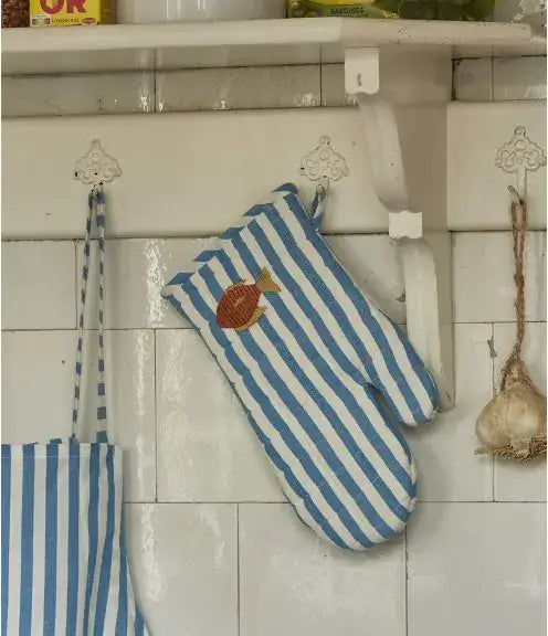 Oven Glove: Grand bain rayé bleu