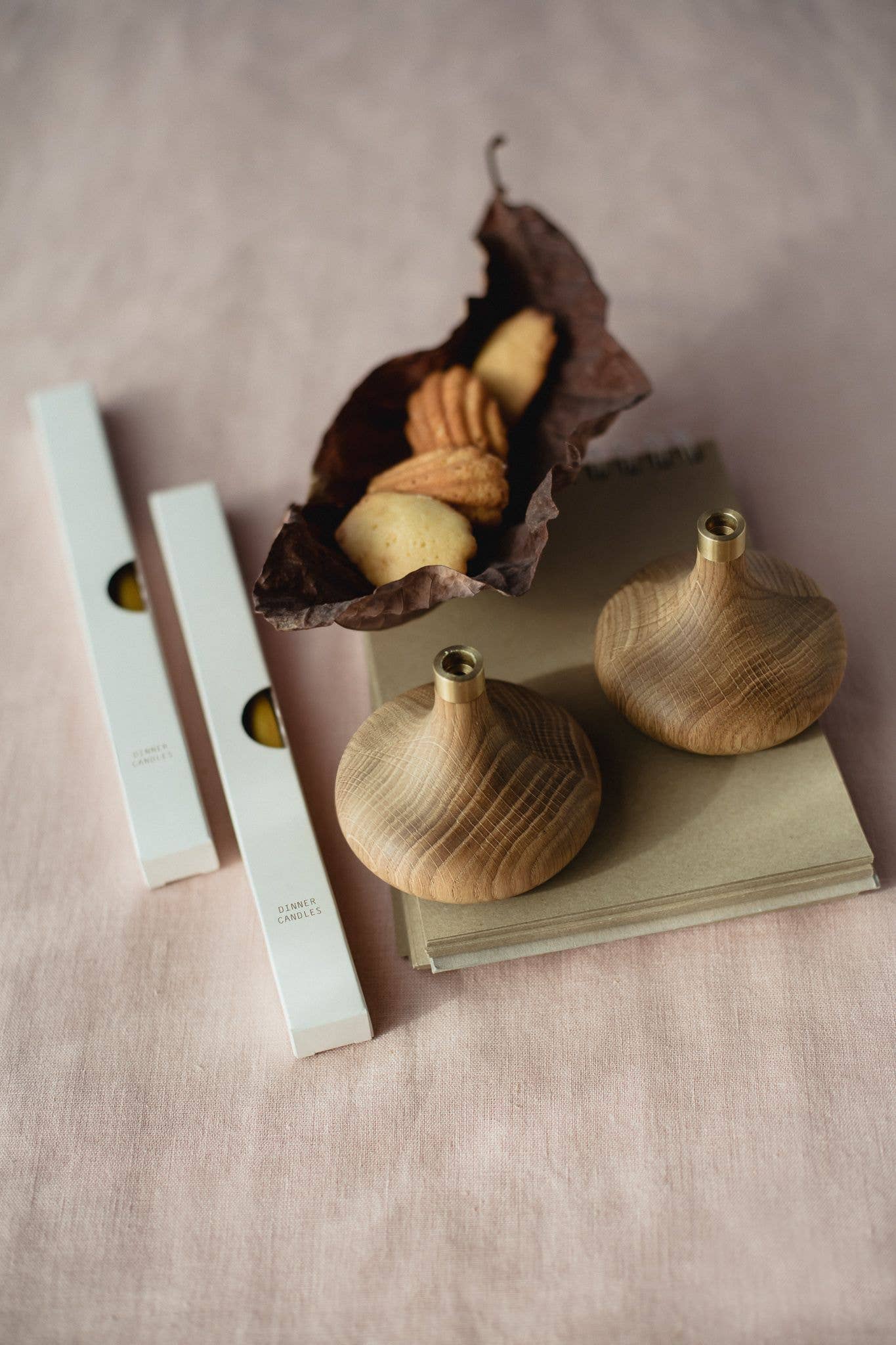Oak Candle Holder: Aged Brass Socket