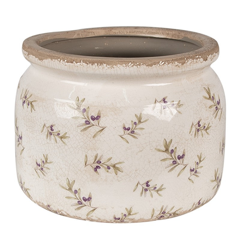 Bloempot Ø 20x15 cm Beige Blauw Keramiek Olijven