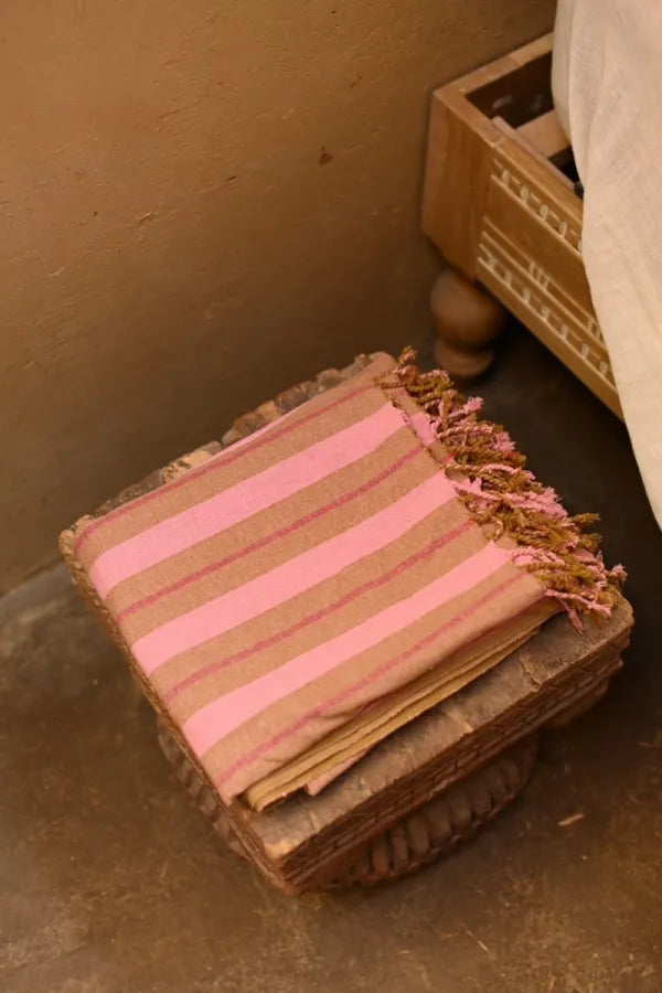 Hamamdoek gestreept bruin, roze 100% katoen (170cm x 90cm)