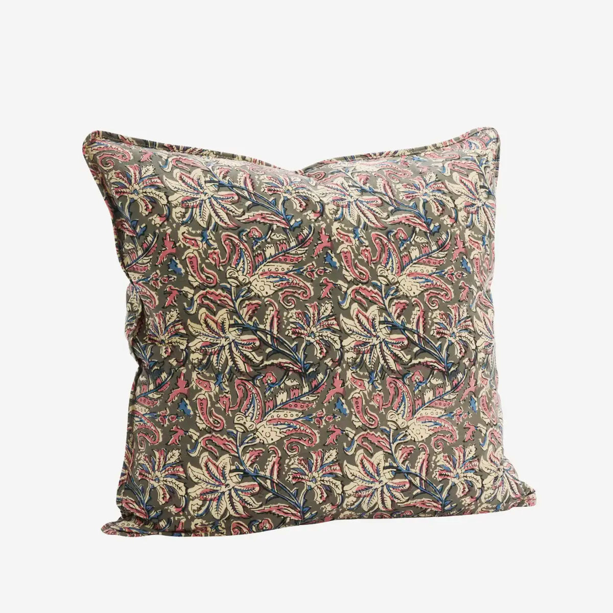 Printed cushion Grey, raspberry, off white, blue