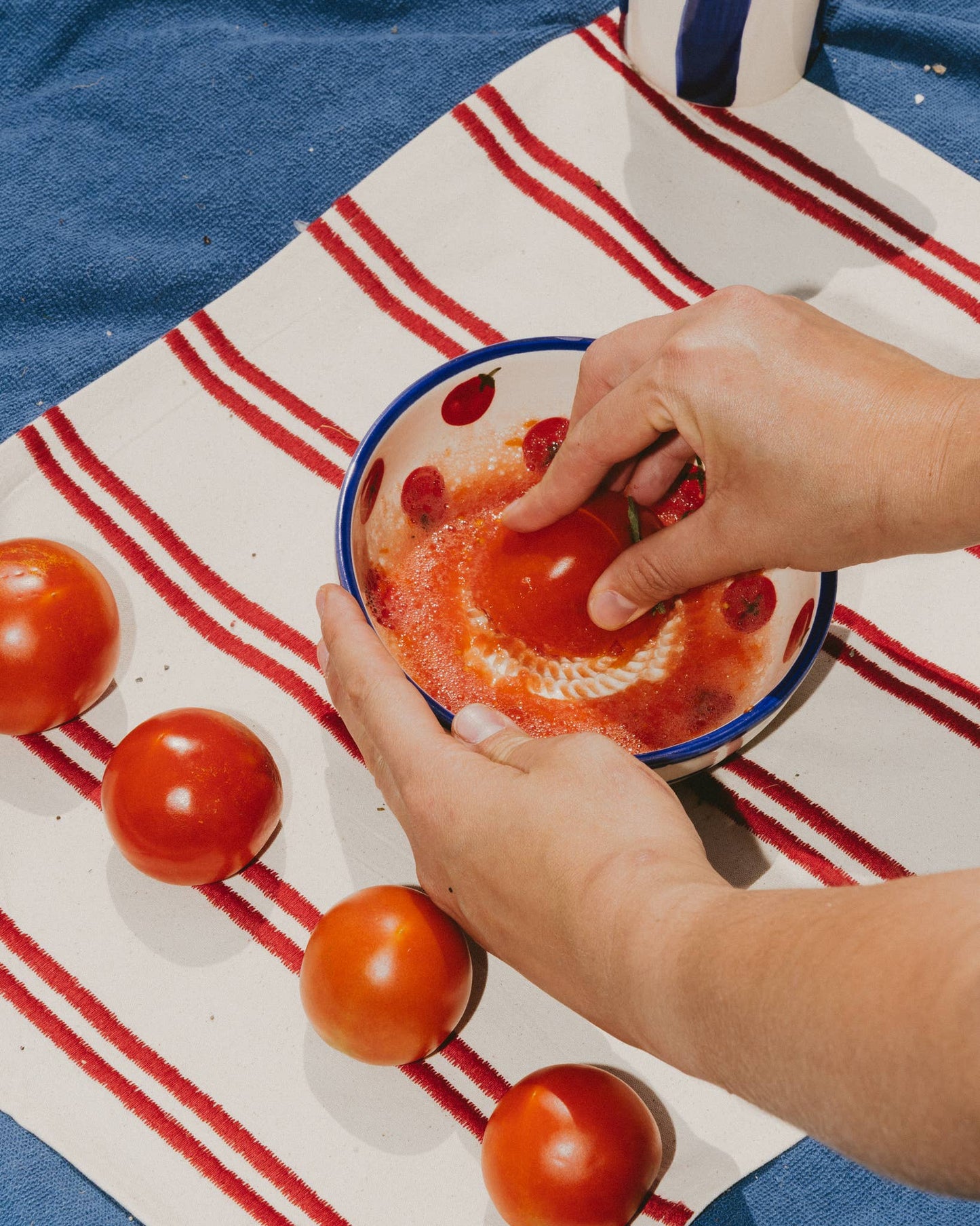 Ceramic Garlic Grater Plate - Medium Red & Blue - Pomodoro
