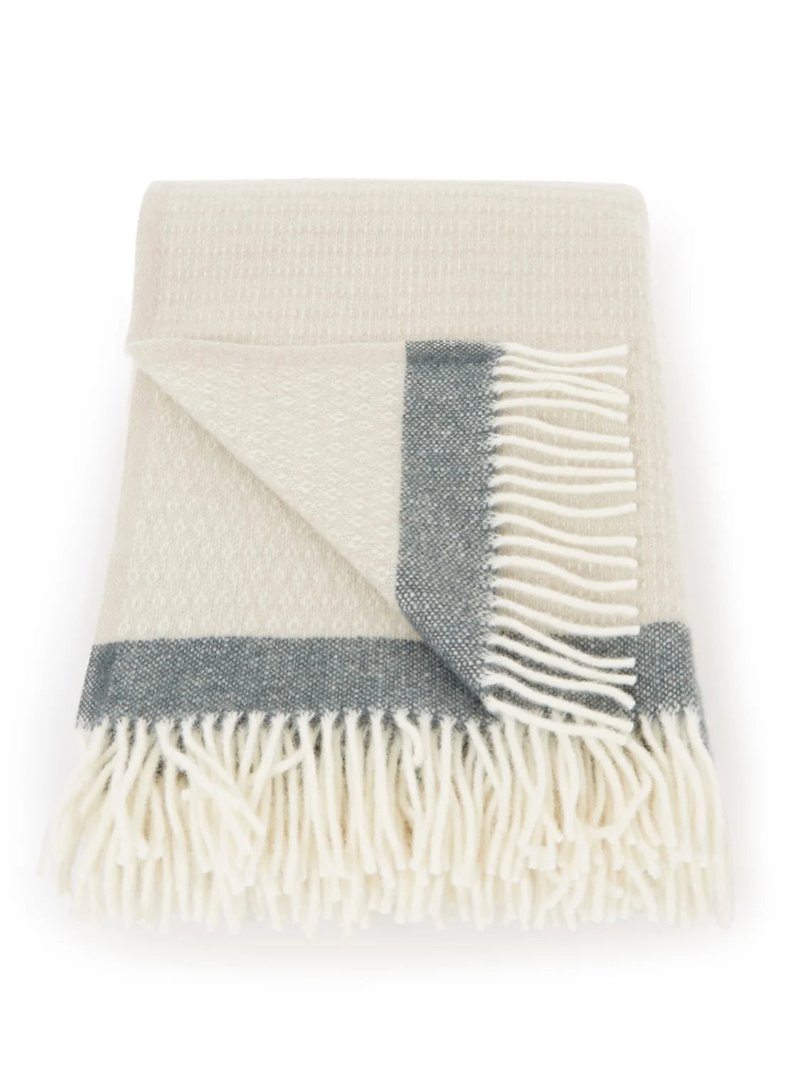 Klippan - Harald cream / petrol woven throw 100% eco lambs wool