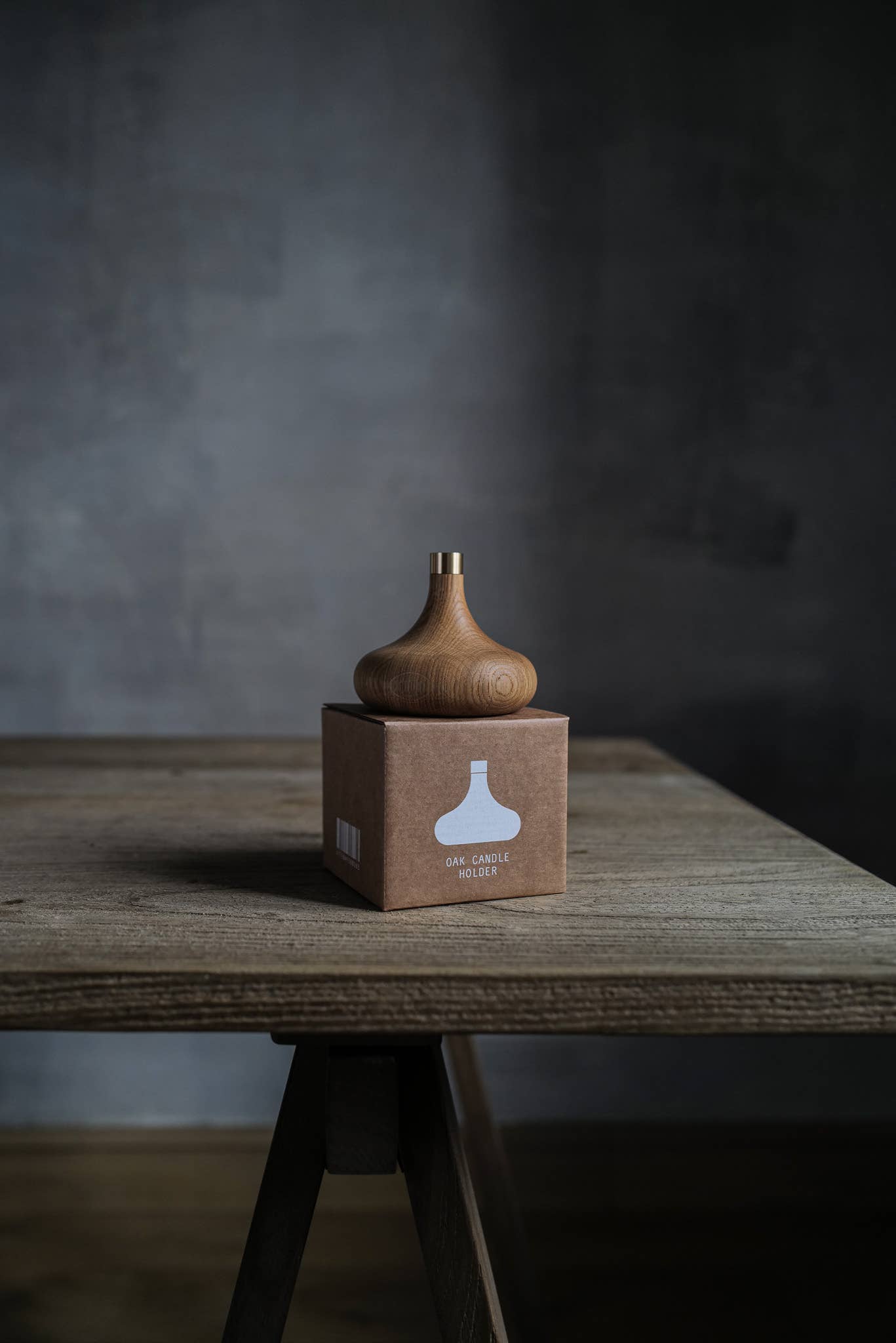 Oak Candle Holder: Aged Brass Socket