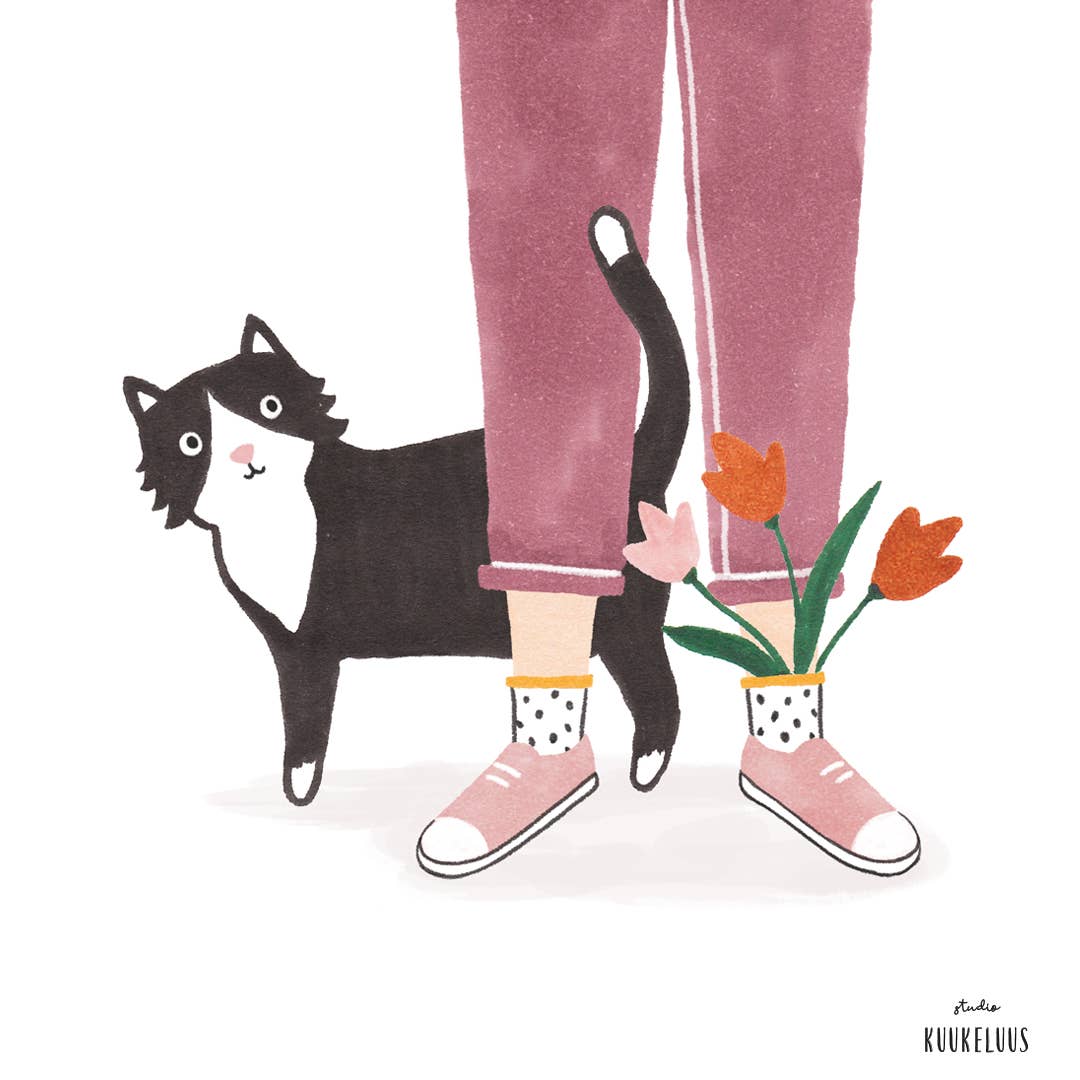 Black Cat and Tulips Postcard