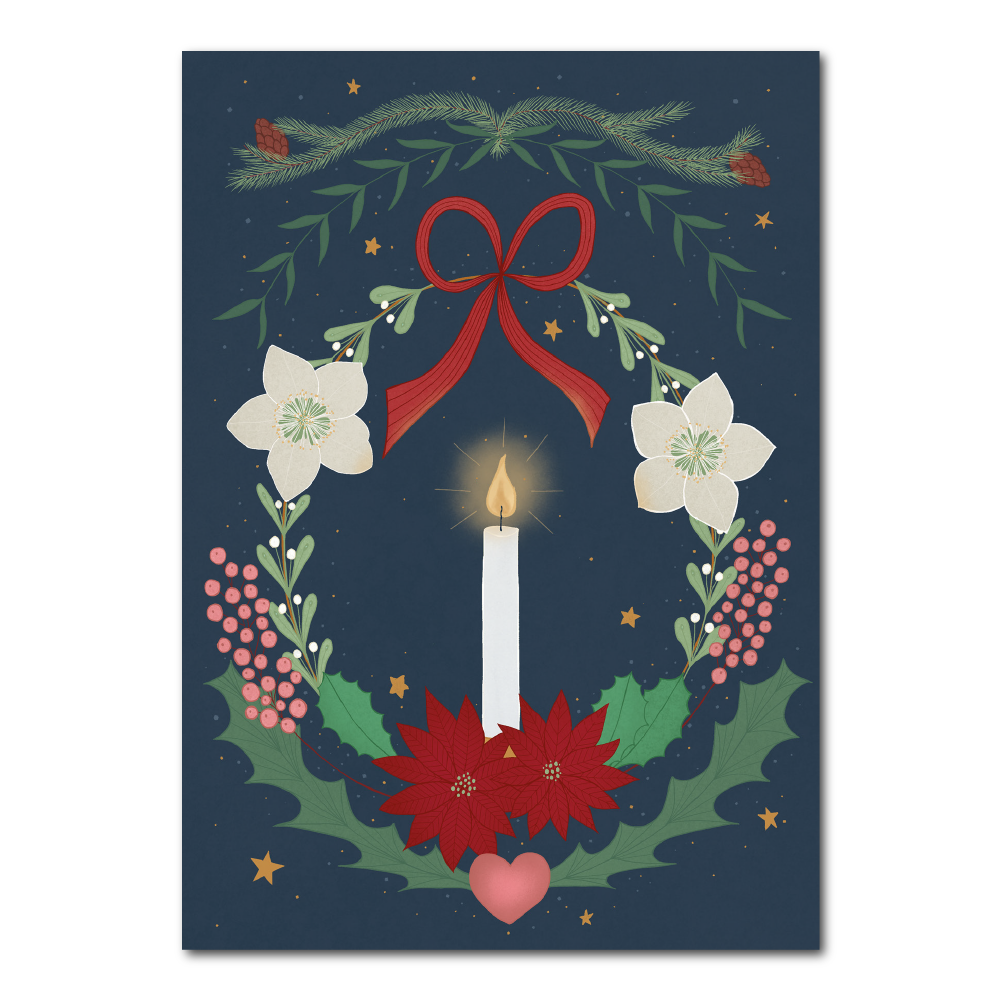 Christmas card with wreath and candle