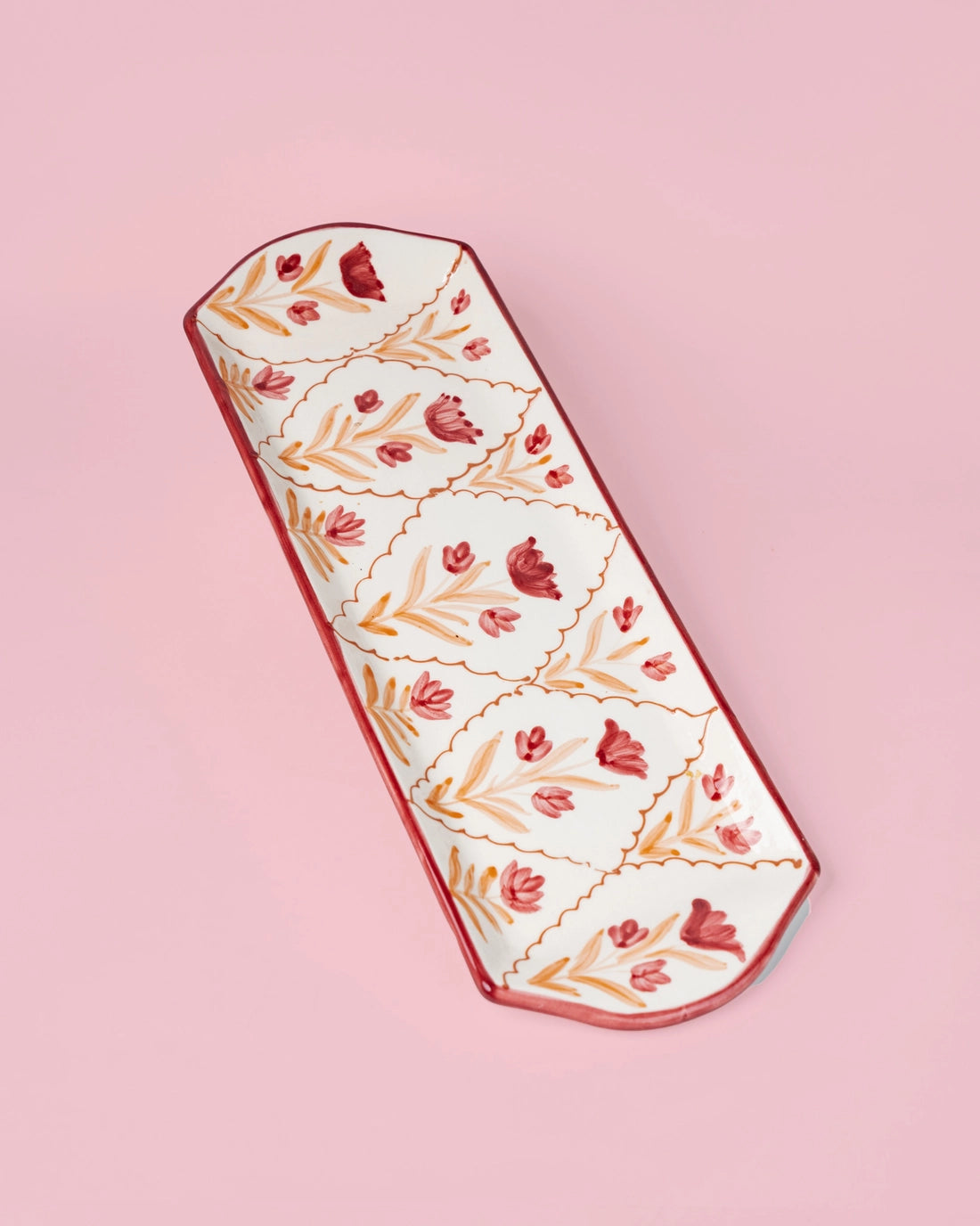 Hand-Painted Ceramic Serving Tray – Burgundy – Harvest